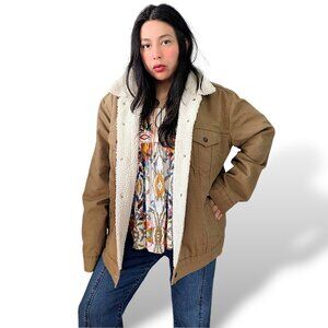 Levis Jacket Men L Brown Trucker Sherpa Lined Canvas Outdoor Ranch Work Wear Y2k